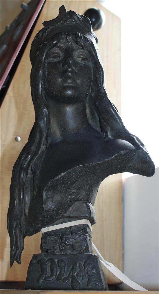 After Emanuel Villanis (1858-1914), spelter bust, Diana (faults)